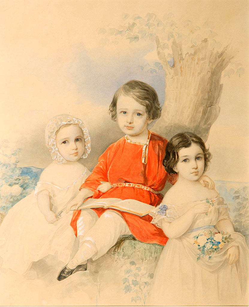 Гау-В.И.-Рисунок-Групповой-портрет-детей-в-пейзаже.-1840-50-ые