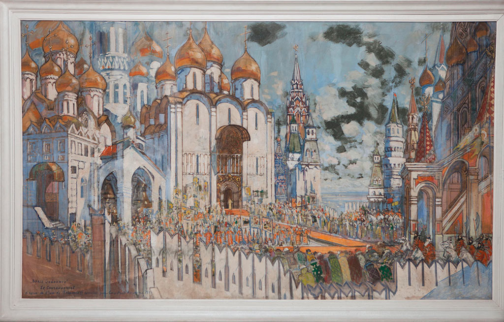Коровин К.А. Площадь в Кремле перед Успенским собором. Выход Бориса. Эскиз декорации к опере М.П. Мусоргского «Борис Годунов»