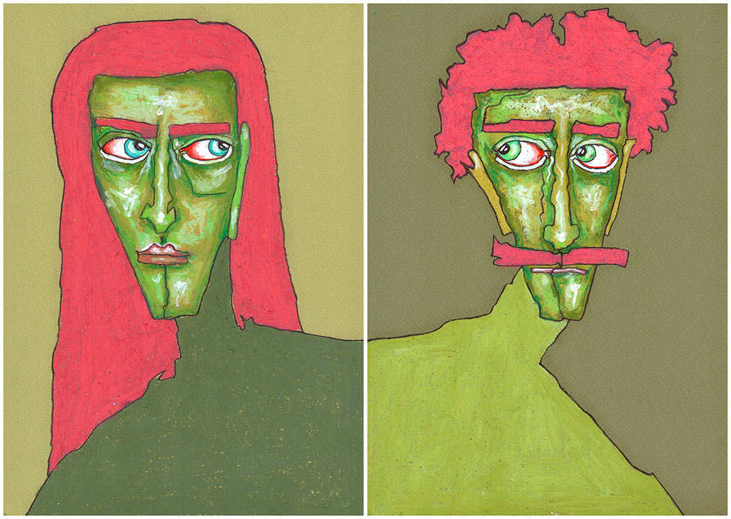 М. Басиладзе. Без названия. 2023. Бумага, маркер, масляная пастель, 21х30 см (каждый лист). Собственность автора