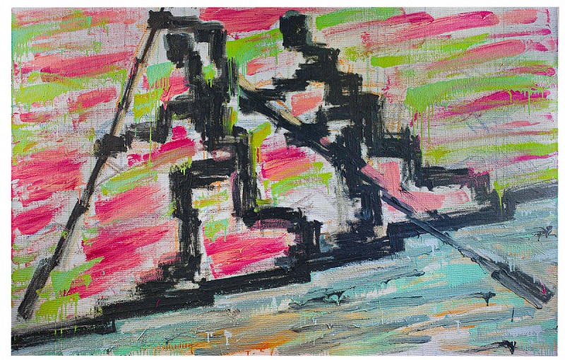 Сергей Лаушкин. Гребцы. 2023. Холст, песто, 190x120 см