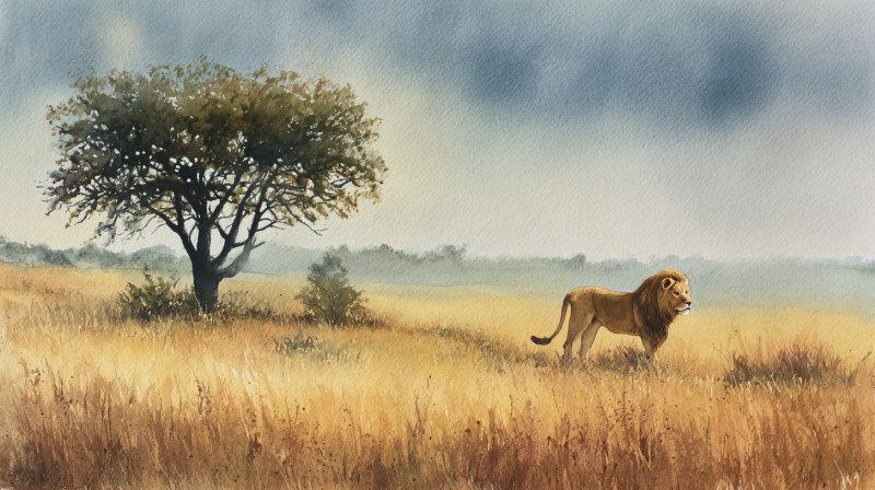 лев в саванне