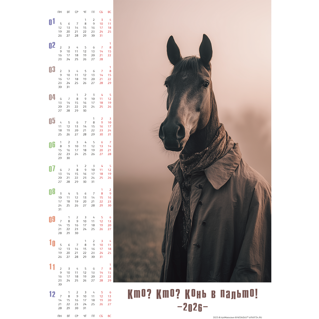 конь в пальто - серия календарей на 2026 год