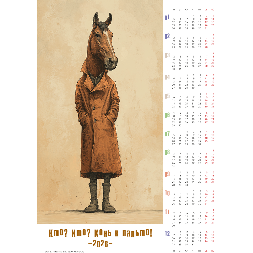 конь в пальто - серия календарей на 2026 год