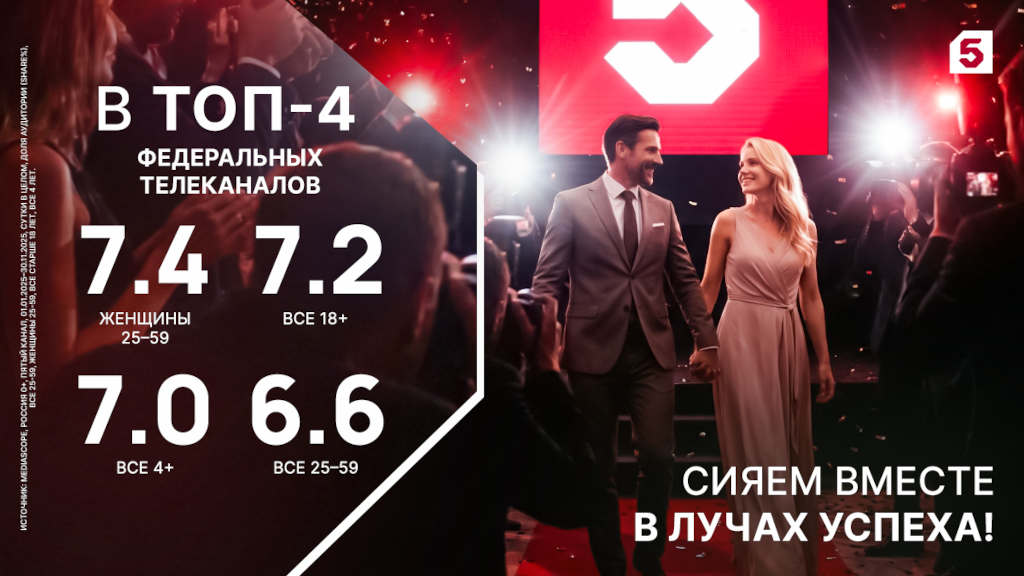 пятый канал вошел в топ-4 федеральных каналов