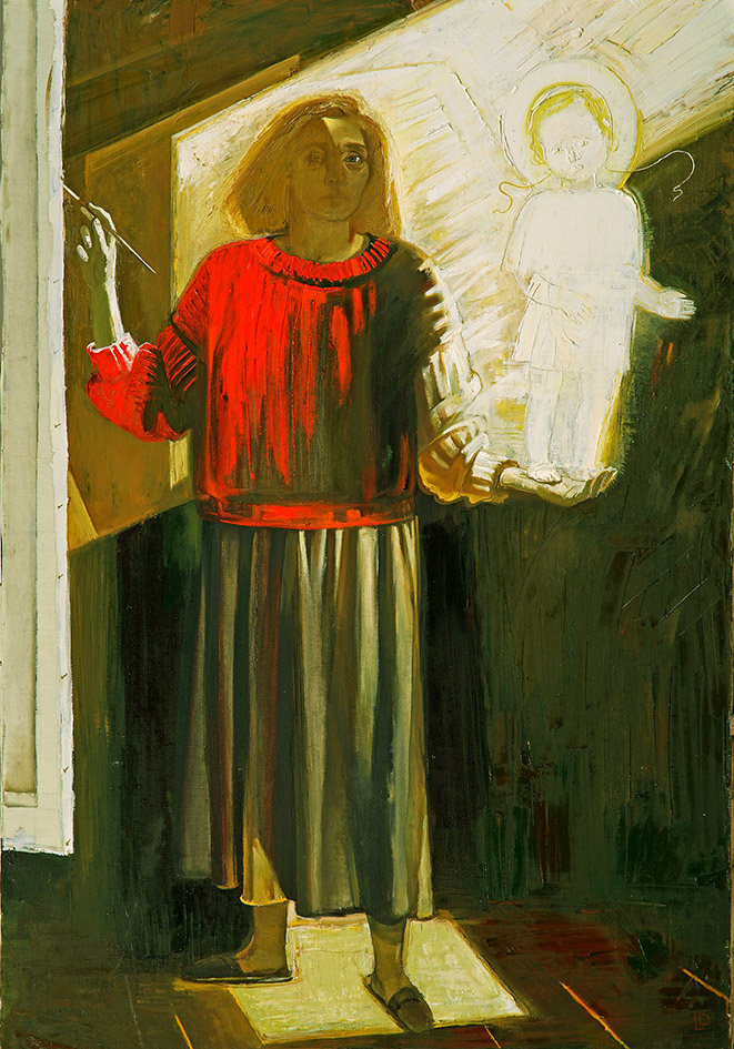 Давыдова Лариса. Автопортрет с Ангелом-хранителем. 1993 г. Холст, масло. 155х110
